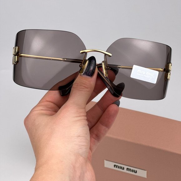 Miu Miu MU54YS 5AK06I BRAND NEW Sunglasses Gold Purple Wraparound Rimles Women main image 7